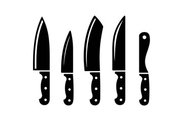 Illustration of five different kitchen knives set