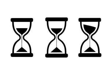 Three hourglasses showing passage of time in black