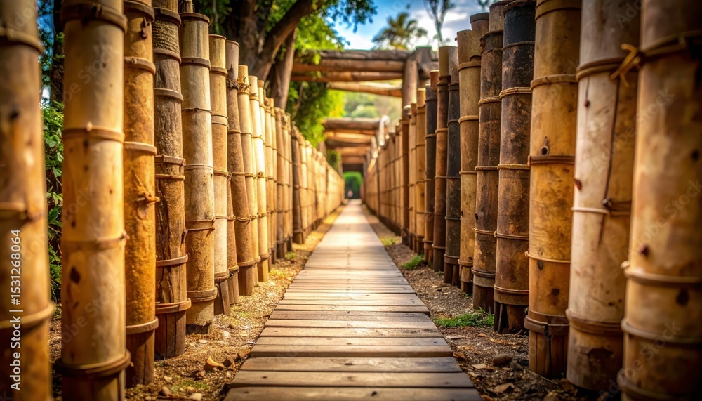 Aufkleber serene pathway through ancient bamboo scrolls of knowledge and history