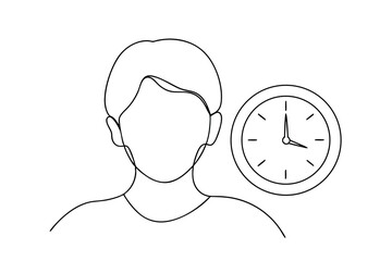 Simple line drawing of person and clock time management concept