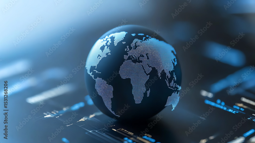 Aufkleber A digital globe representation symbolizing global connectivity and technological advancement in a modern environment.