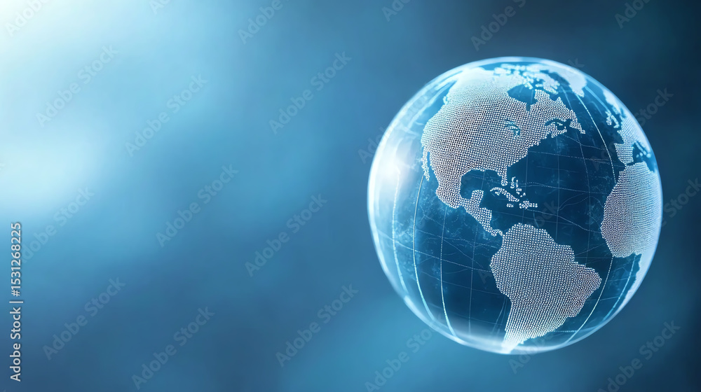 Poster a digital representation of earth featuring a glowing globe, illustrating global connectivity and te