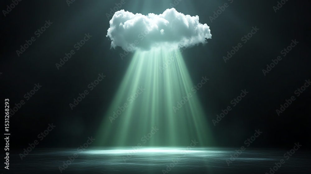 Aufkleber a dramatic cloud emitting rays of light in a dark atmosphere, creating a mystical and serene environ