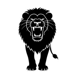 Black roaring lion silhouette, vector illustration, fierce animal design element