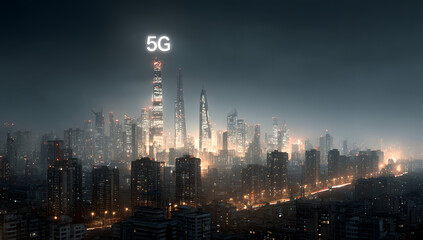 5g technology transforming modern city skylines at night
