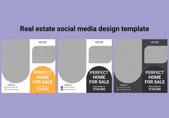 Real estate social media template design. Modern banner design with place for the photo. Usable for social media feed and story.
