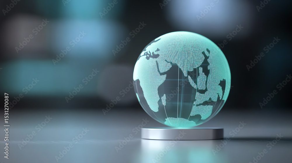 Aufkleber a modern, illuminated globe showcasing the continents, emphasizing technology and connectivity in a 