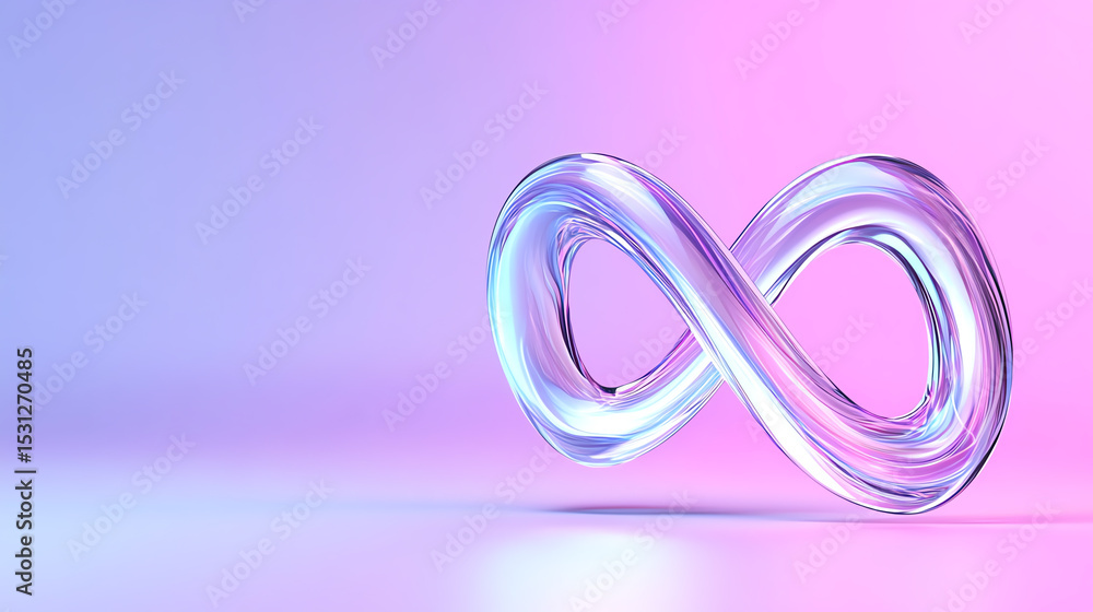Poster a modern, clear infinity symbol set against a colorful gradient background, symbolizing endless poss