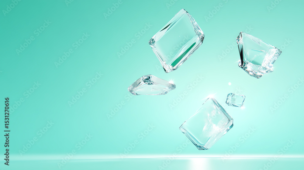 Aufkleber a refreshing visual of ice cubes floating against a vibrant teal background, perfect for drink-relat