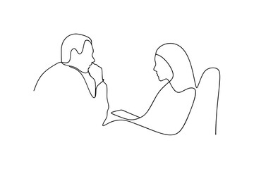 Continuous line drawing couple conversation minimalist art