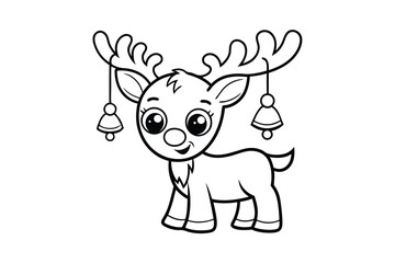 Adorable reindeer line drawing christmas bells festive cute