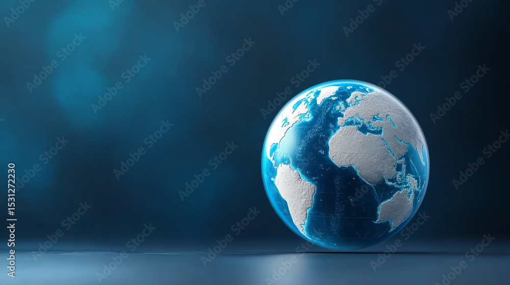Poster a stunning 3d rendering of the earth, showcasing continents and oceans with vivid colors against a d