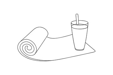 Rolled towel and glass of drink line drawing illustration
