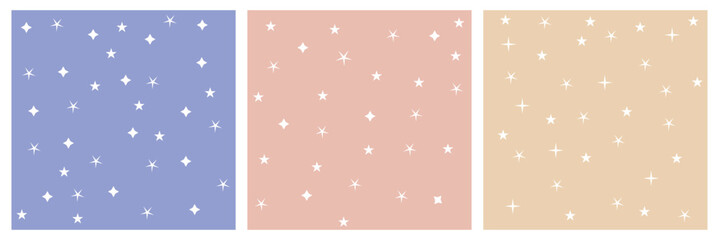 Tiny Stars Seamless Vector Patterns. Hand Drawn Simple Textile, Wrapping Paper. Starry Print for Fabric, Infantile Style Galaxy Design. Little Stars design. Vector Illustration . EPS 10 .  