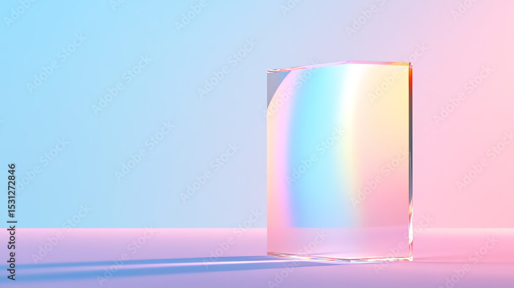 Poster a stunning translucent prism reflecting soft pastel colors, creating an enchanting visual effect aga
