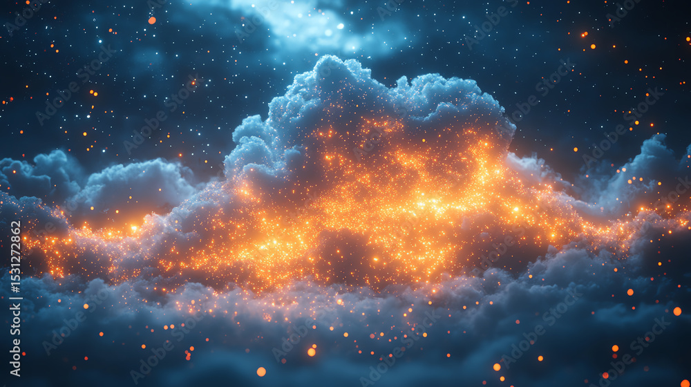 Aufkleber a stunning view of a cloud illuminated by glowing orange light, creating an ethereal atmosphere at d