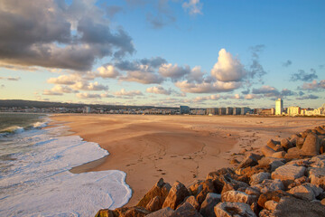 Wide sandy beach on Atlantic Ocean coast, Figueira da Foz, Portugal