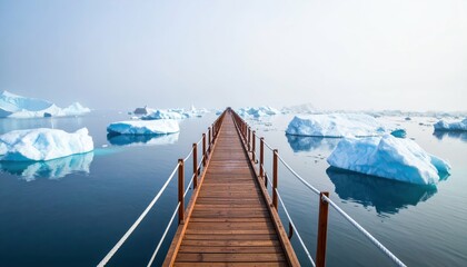 Serene Pathway Among Floating Icebergs in an Arctic Sea Landscape