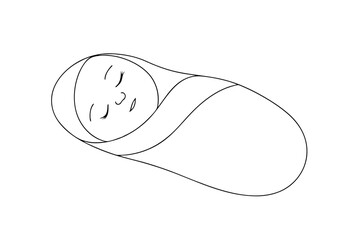 Sleeping newborn baby line drawing swaddled infant illustration