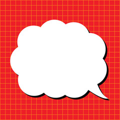 White speech bubble, chat, cloud, communication, conversation icon with black shadow on red background. Vector illustration