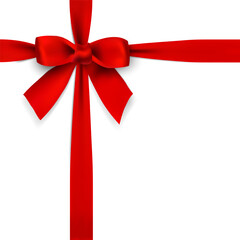 Realistic red bow and ribbon with shadow on white background vector illustration