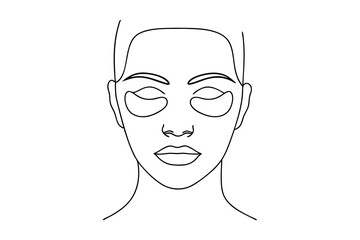 Line drawing of woman face with under eye patches skincare beauty treatment