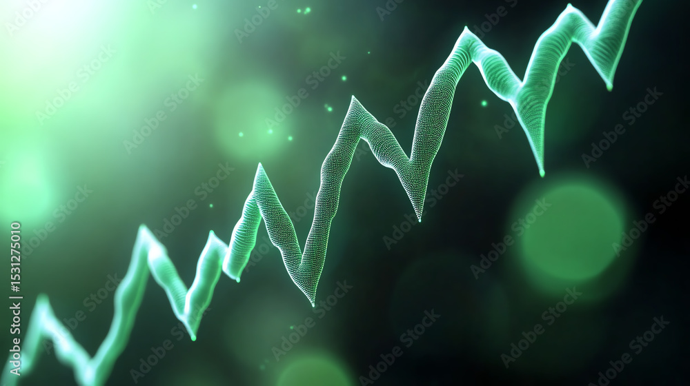 Poster abstract financial chart depicting growth with bright green tones and digital effects, illustrating 