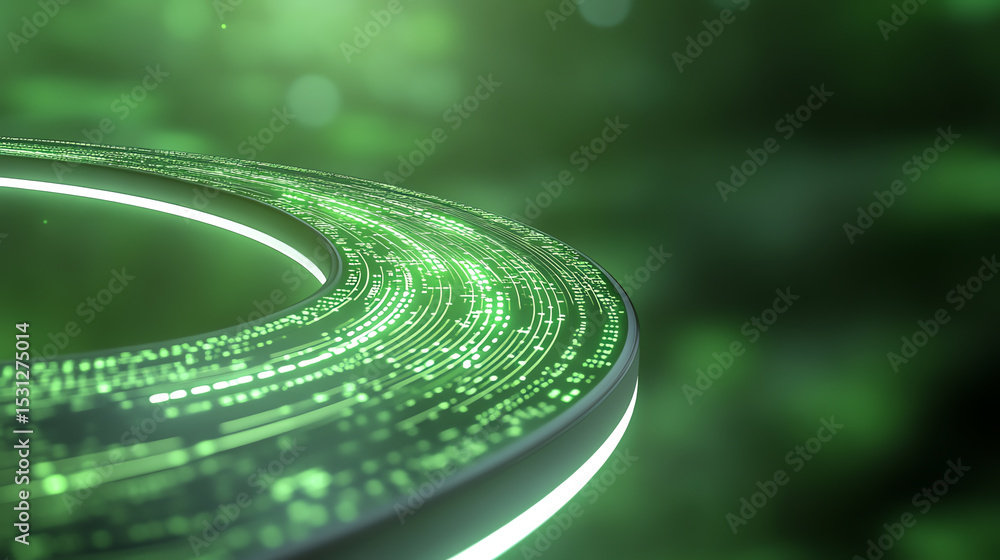 Aufkleber Abstract green futuristic background featuring digital data patterns and glowing lines, symbolizing innovation and progress.