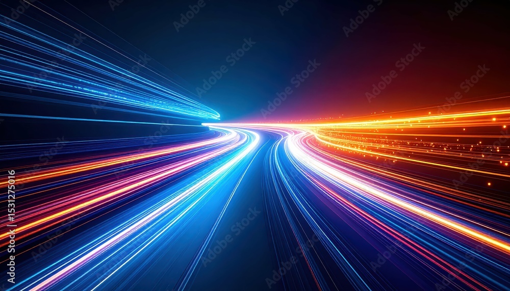 Poster dynamic pathway of glowing energy pulses in abstract art style