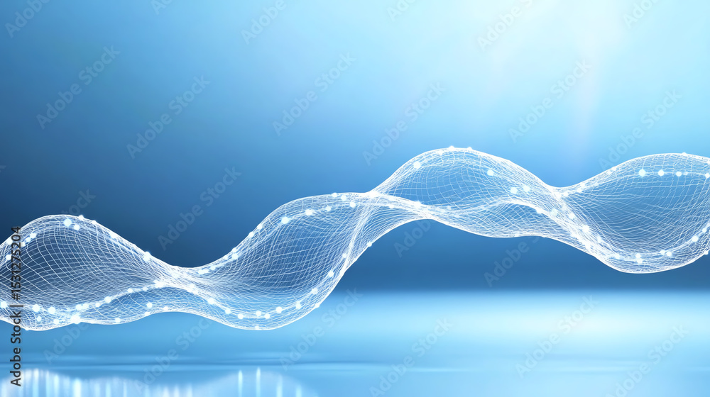 Poster abstract wave pattern showcasing technology and innovation against a luminous blue background.