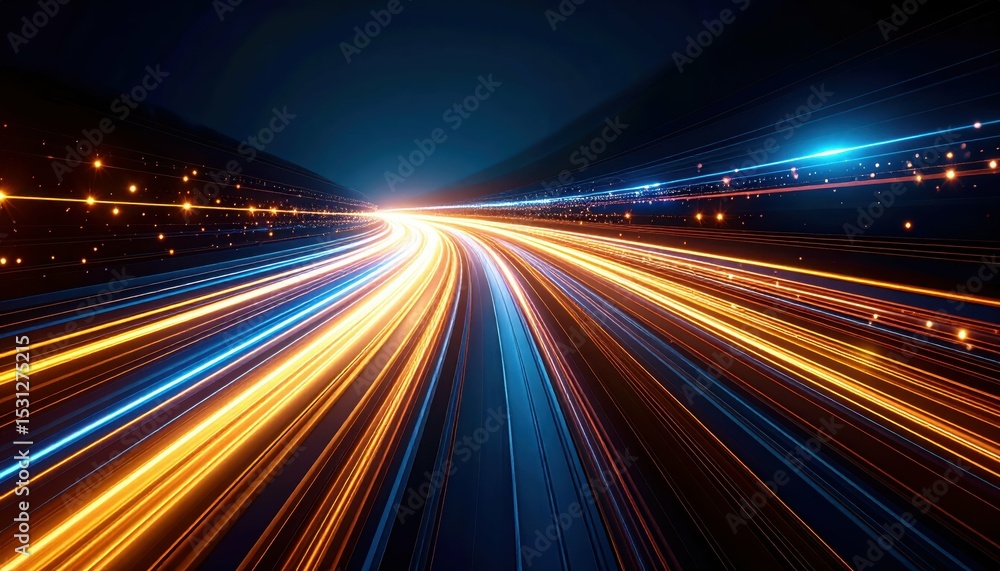 Poster glowing energy trails creating dynamic pathway in ethereal space