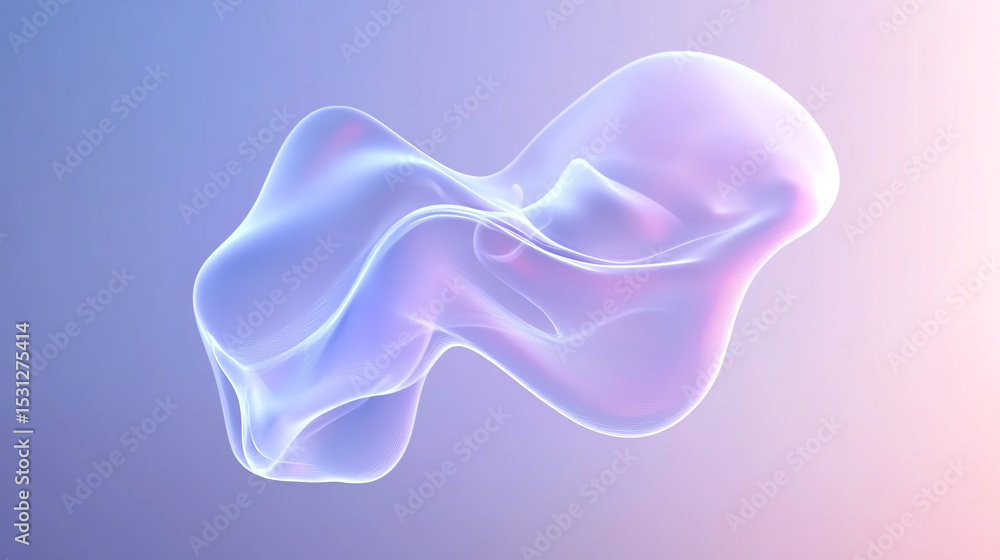 Poster An abstract, translucent shape with soft curves, blending pastel colors to create a calming visual effect ideal for modern designs.