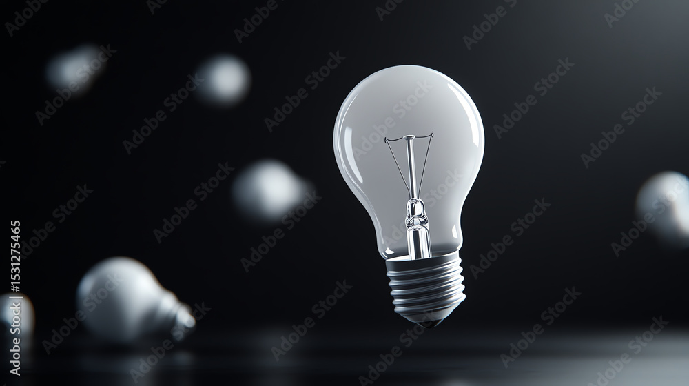Poster An artistic representation of a glowing light bulb floating in a dark space, symbolizing innovation and creativity.