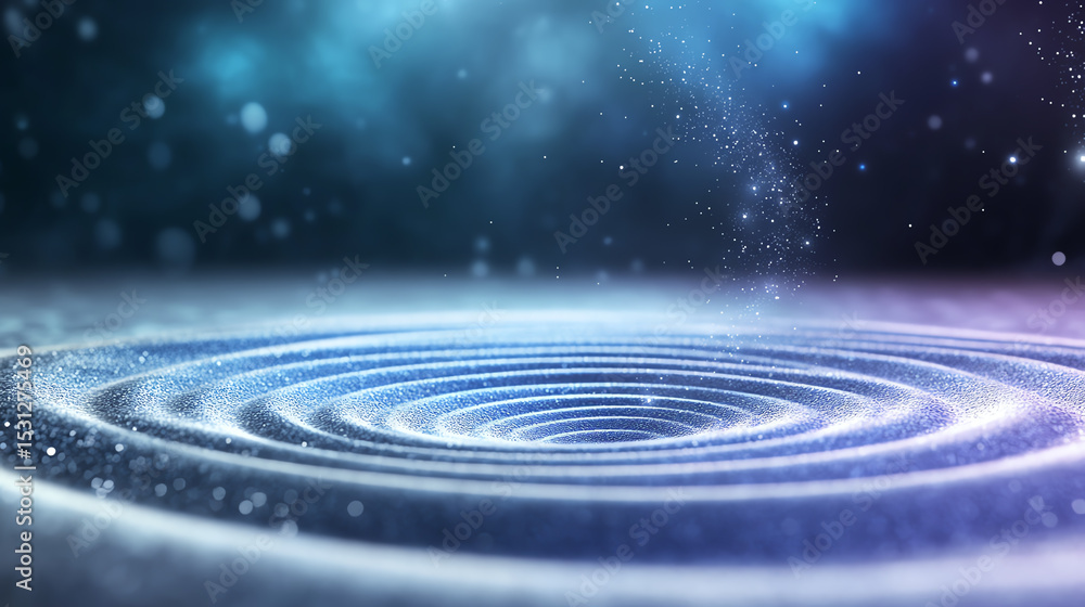 Poster An abstract representation of waves in a cosmic environment, showcasing fluid dynamics with elegant patterns and soft lighting.