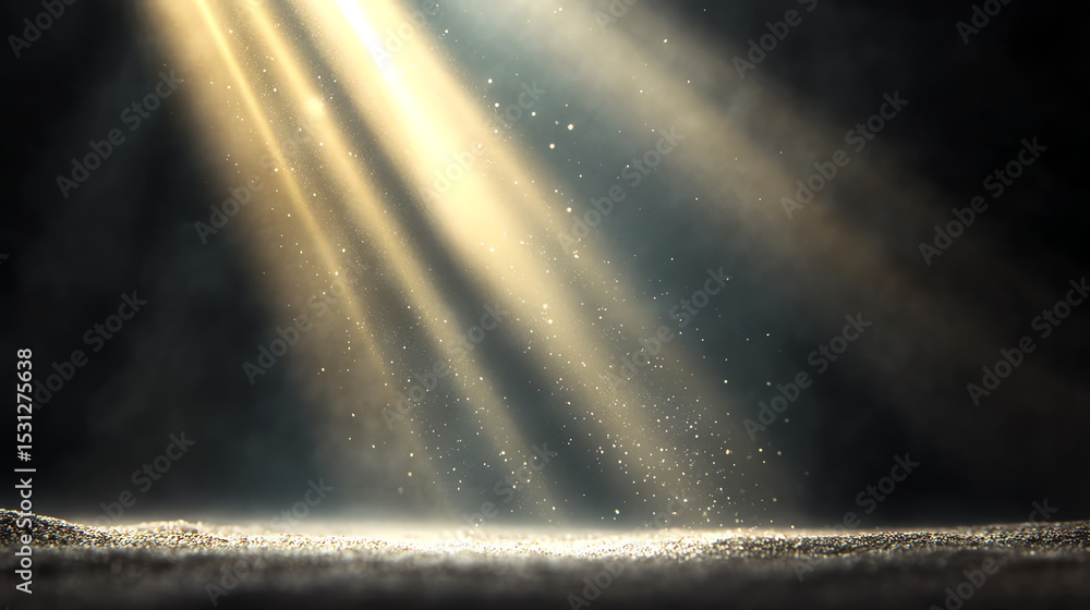Aufkleber Beautiful light rays illuminate a dark space, creating a mystical atmosphere filled with particles and serenity.