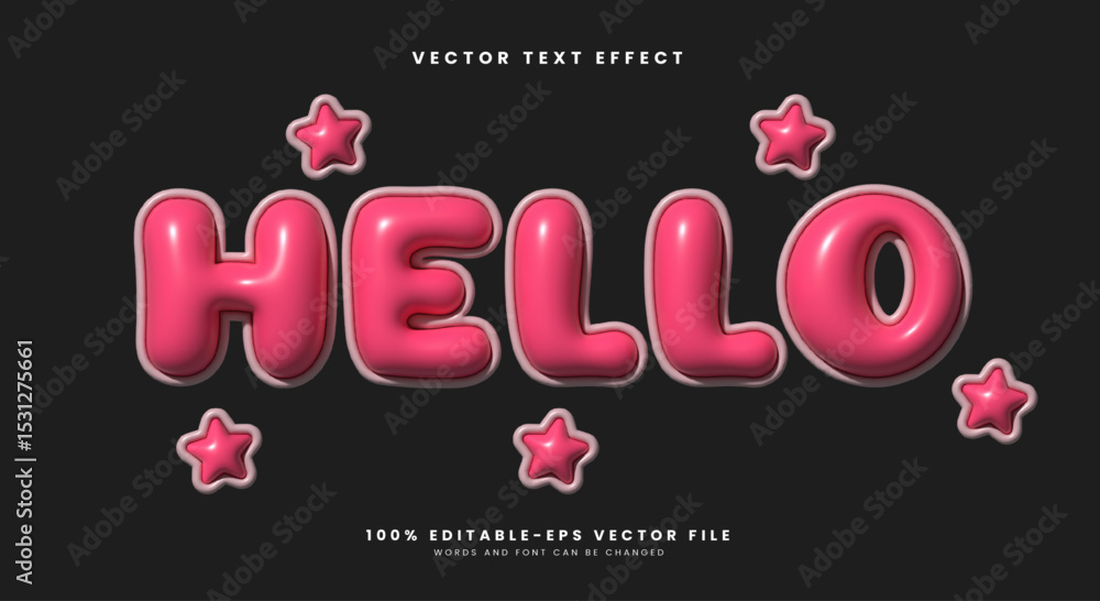 Poster hello inflated style 3d editable text effect template suitable for star theme