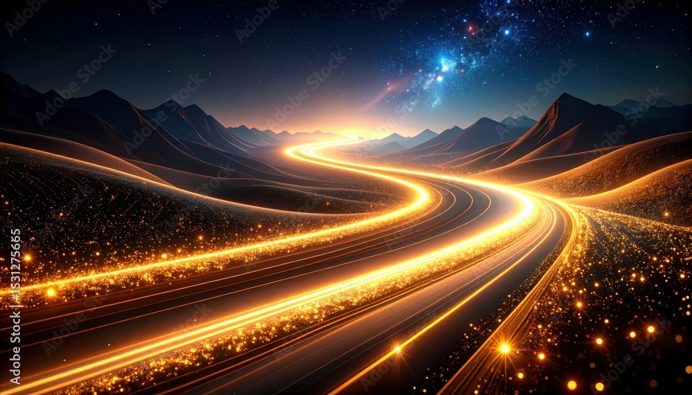 Aufkleber ethereal flow of glowing particles in a dynamic river-like pathway