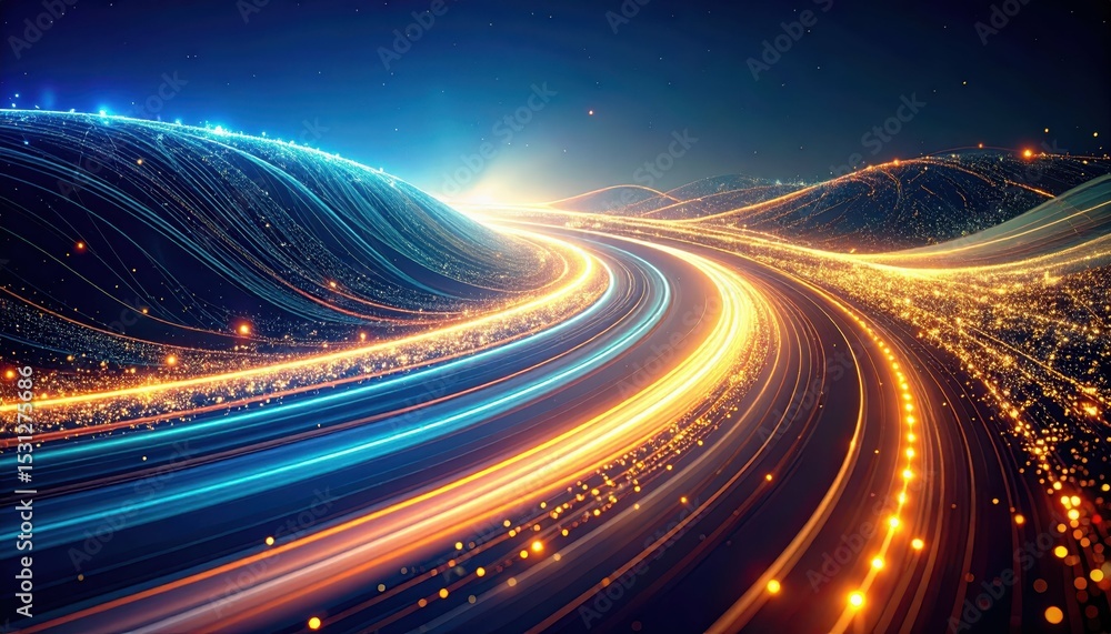 Poster ethereal flow of glowing particles like a river in dynamic motion
