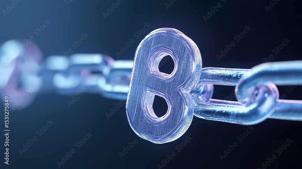 Poster Close-up of a digital chain link with a glowing appearance, representing connectivity and innovation in technology.