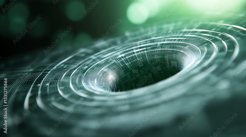 Poster Close-up of a digital vortex, showcasing intricate patterns and depth in a futuristic green design.