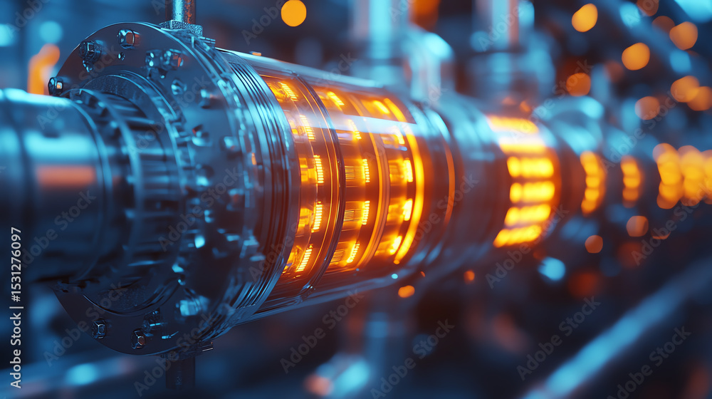 Poster Close-up view of a high-tech industrial machine with glowing components. Showcases innovation and advanced technology in manufacturing.