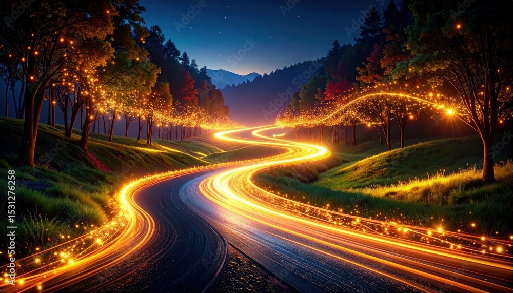 Poster glowing pathway of ethereal particles flowing like a dynamic river