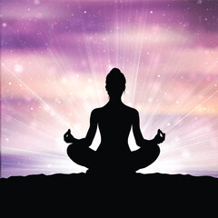 Woman meditating, yoga silhouette, vector illustration