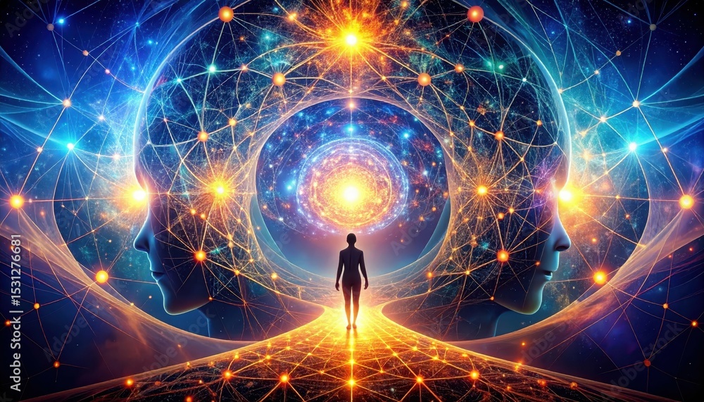 Aufkleber interconnected thoughts visualized as a glowing web in the mindscape