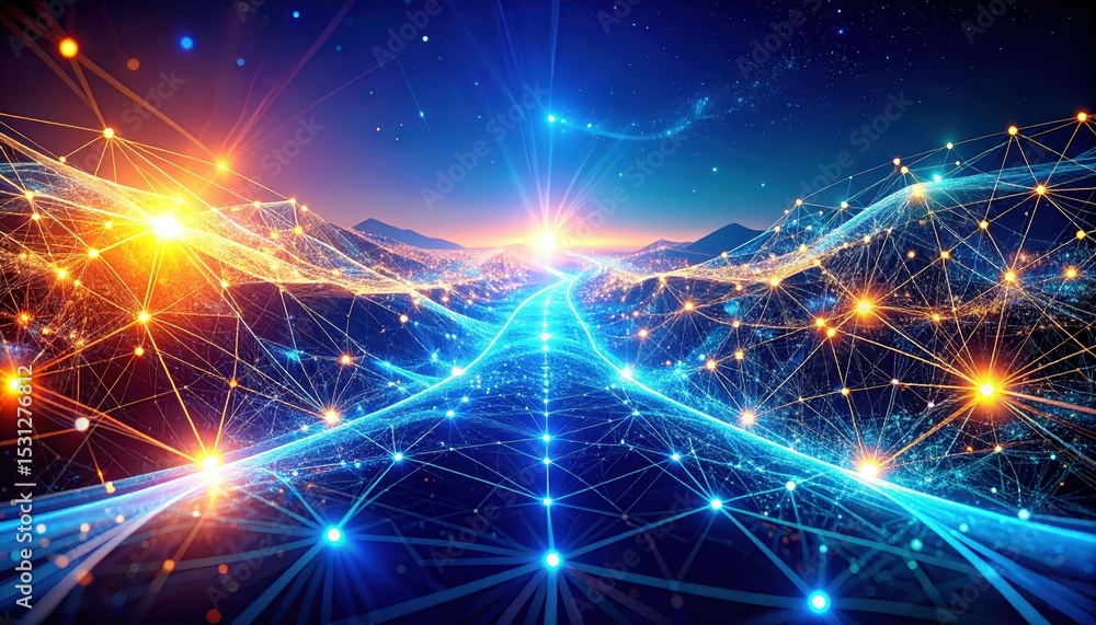 Poster glowing web of interconnected thoughts in an abstract mindscape