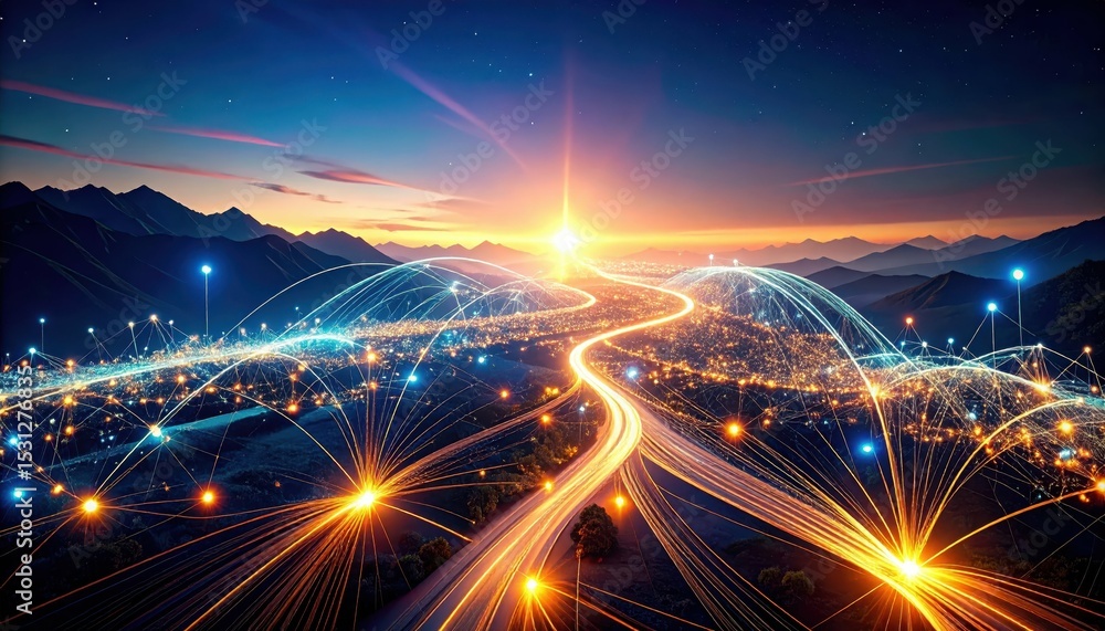 Poster abstract glowing web of interconnected thoughts in mindscape visualization
