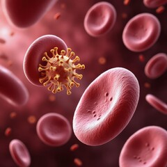 illustration of red blood cells and virus