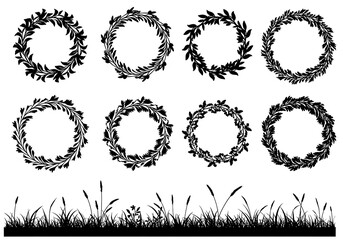 Obraz premium Collection of leaf wreaths and grass isolated on white background
