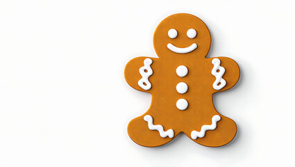 Fototapeta premium A gingerbread man cookie with white icing on a white background in a studio shot close up view