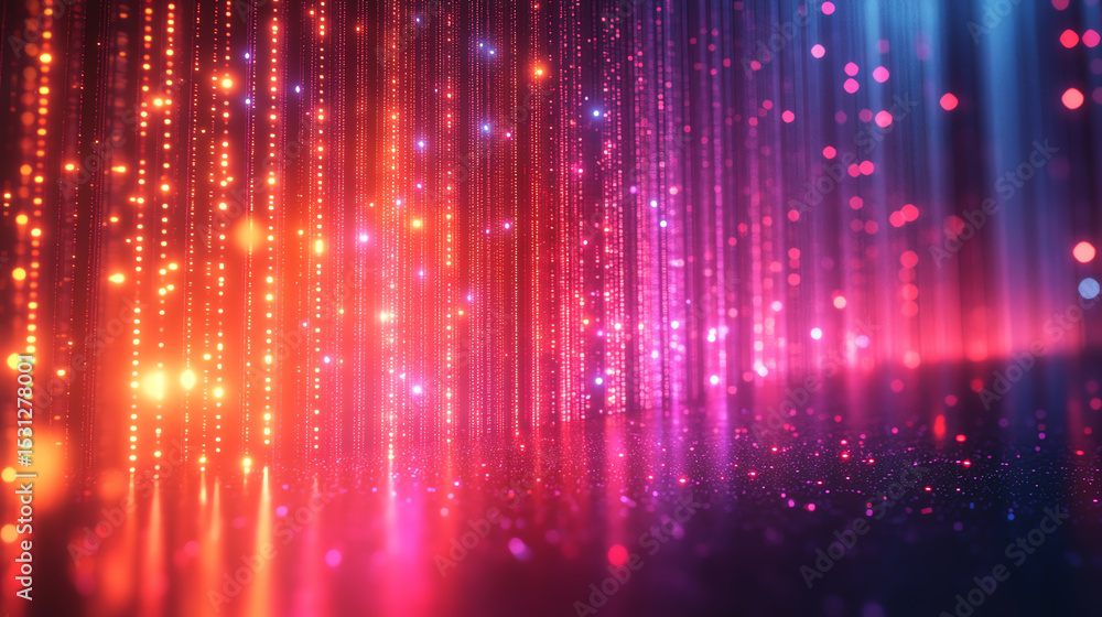 Leinwandbilder Vibrant abstract pattern with colorful light streaks and glowing particles creating an energetic visual effect.